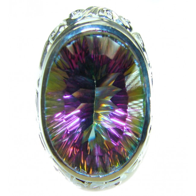 Massive 35.5 carat Mystic Topaz .925 Sterling Silver handcrafted Large ring size 7 1/4