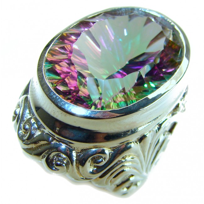 Massive 35.5 carat Mystic Topaz .925 Sterling Silver handcrafted Large ring size 7 1/4