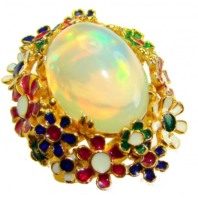 Golden Galaxy 24.5 carat Ethiopian Opal 18K Gold over .925 Sterling Silver handmade Ring size 8