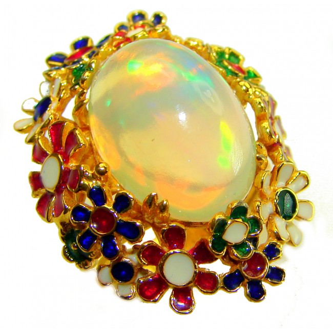 Golden Galaxy 24.5 carat Ethiopian Opal 18K Gold over .925 Sterling Silver handmade Ring size 8