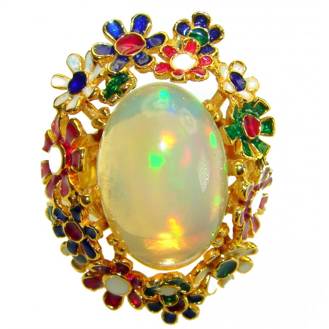 Golden Galaxy 24.5 carat Ethiopian Opal 18K Gold over .925 Sterling Silver handmade Ring size 8