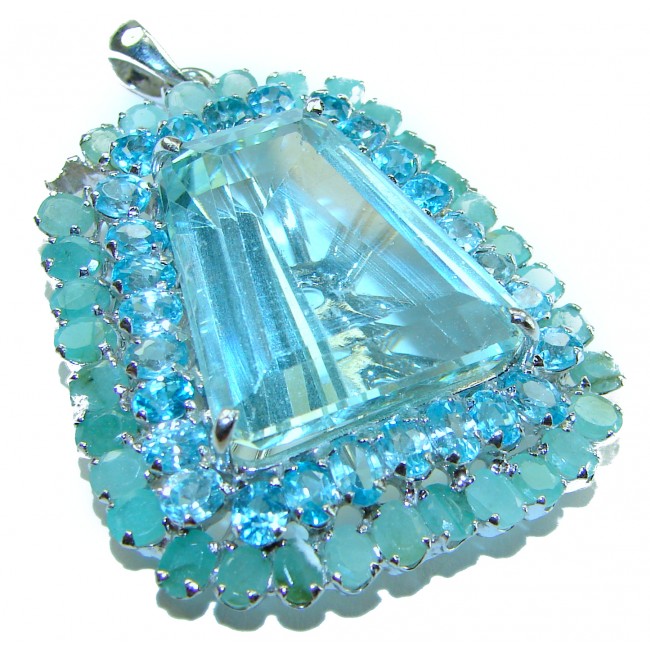 Emily - Luxury genuine 44.5 CARAT Aquamarine 14K Gold over .925 Sterling Silver handmade Pendant