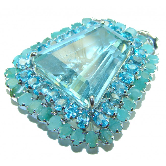 Emily - Luxury genuine 44.5 CARAT Aquamarine 14K Gold over .925 Sterling Silver handmade Pendant