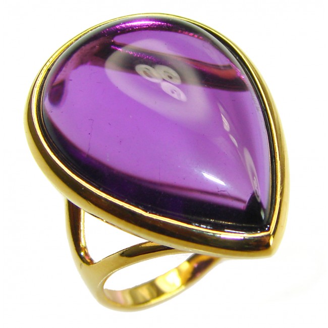 Purple Full Moon Amethyst 14K Gold over .925 Sterling Silver Handcrafted Large Ring size 8