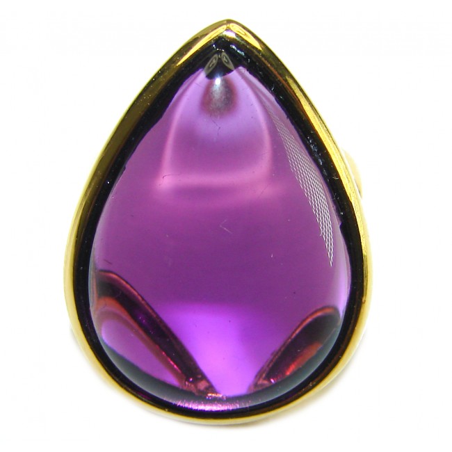 Purple Full Moon Amethyst 14K Gold over .925 Sterling Silver Handcrafted Large Ring size 8