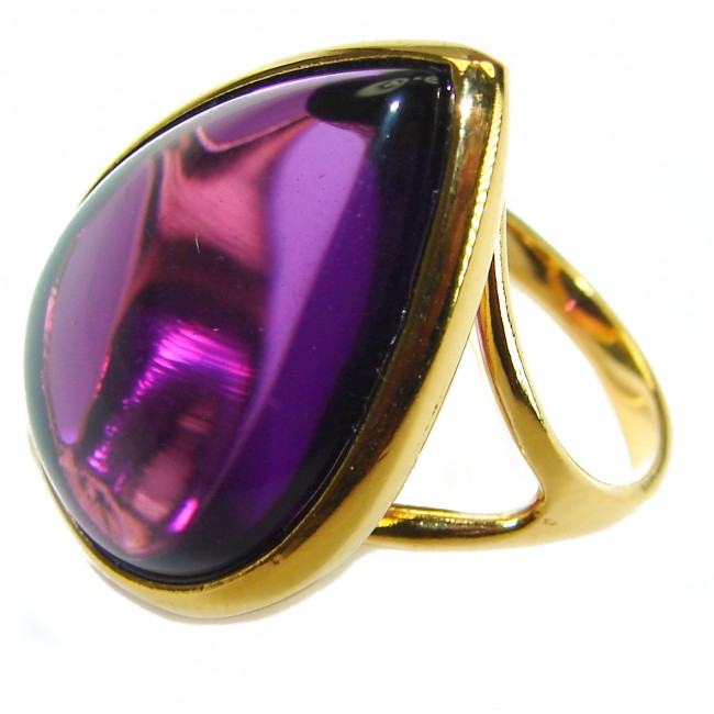 Purple Full Moon Amethyst 14K Gold over .925 Sterling Silver Handcrafted Large Ring size 8