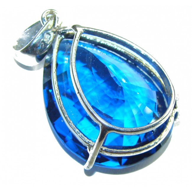 Enchanted Ocean 42.5 carat London Blue Topaz .925 Sterling Silver handmade Pendant