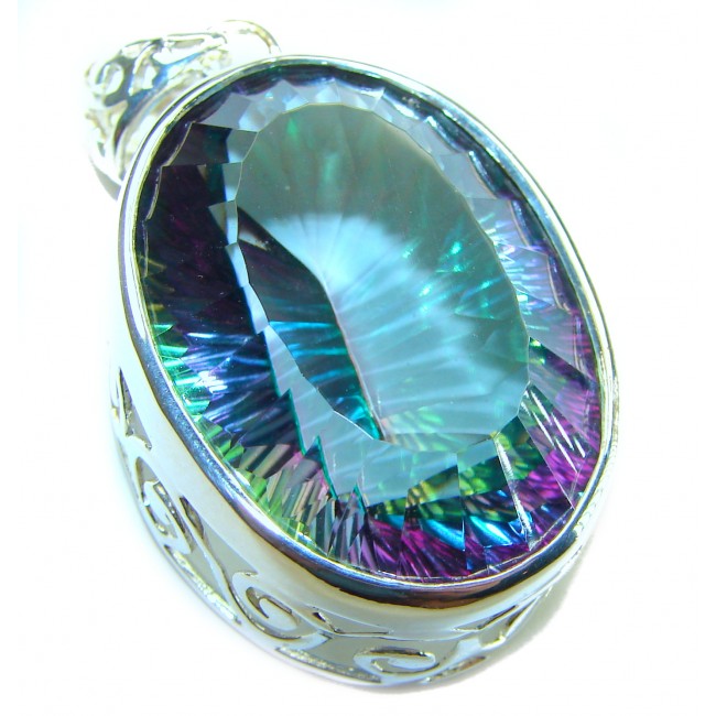 Spectacular 58.2 carat oval cut Mystic Aurora Topaz .925 Sterling Silver handcrafted Pendant