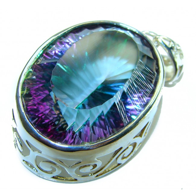 Spectacular 58.2 carat oval cut Mystic Aurora Topaz .925 Sterling Silver handcrafted Pendant