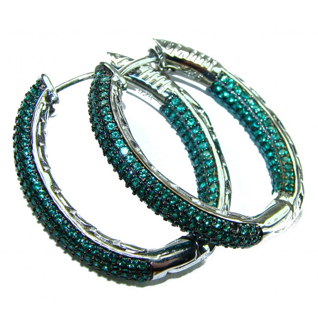 Esmeralda - Precious genuine Emerald .925 Sterling Silver hoop earrings