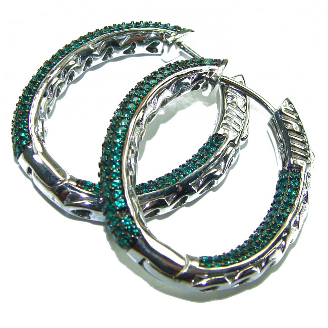 Esmeralda - Precious genuine Emerald .925 Sterling Silver hoop earrings