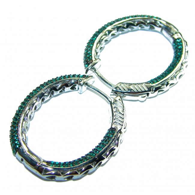 Esmeralda - Precious genuine Emerald .925 Sterling Silver hoop earrings