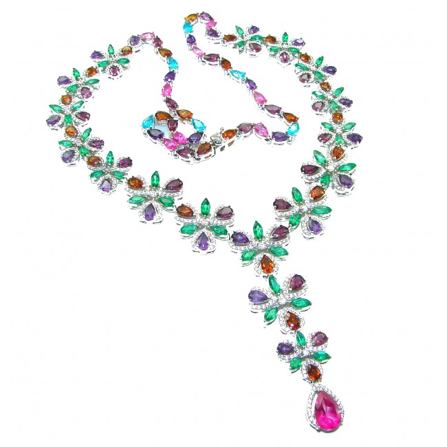 Luxurious Authentic 62.2 carat Ruby Emerald .925 Sterling Silver handcrafted Statement necklace