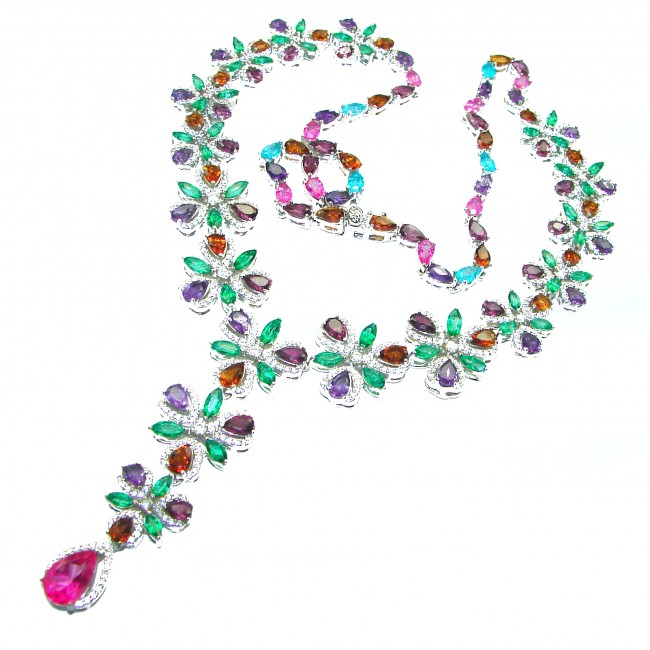 Luxurious Authentic 62.2 carat Ruby Emerald .925 Sterling Silver handcrafted Statement necklace