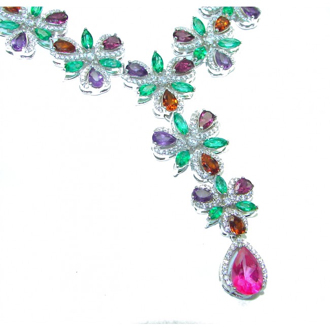 Luxurious Authentic 62.2 carat Ruby Emerald .925 Sterling Silver handcrafted Statement necklace