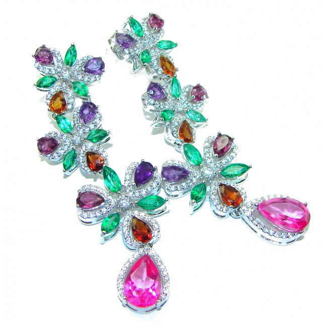 Luxurious Authentic 29.2 carat Ruby Emerald .925 Sterling Silver handcrafted Statement earrings