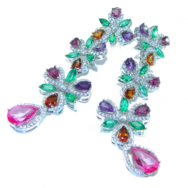 Luxurious Authentic 29.2 carat Ruby Emerald .925 Sterling Silver handcrafted Statement earrings