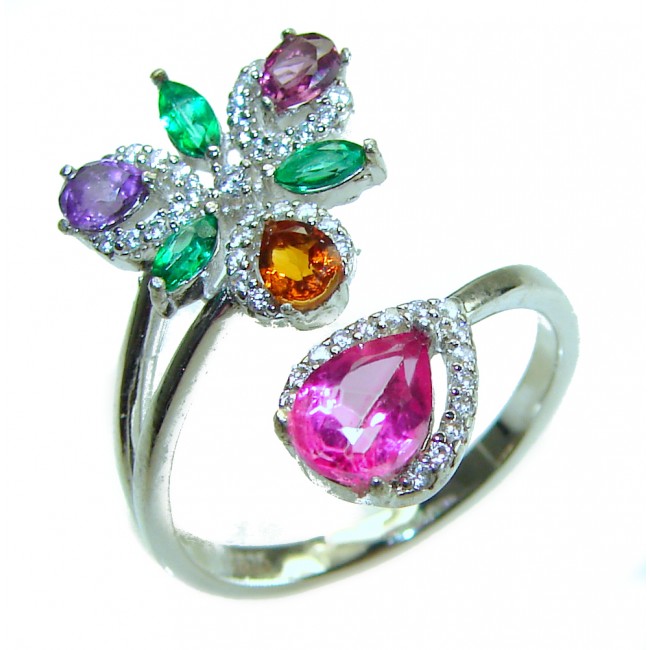 Luxurious Authentic 8.2 carat Ruby Emerald .925 Sterling Silver handcrafted Cocktail Ring s. 8