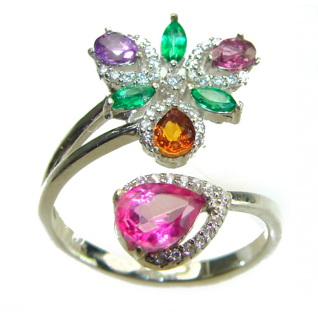 Luxurious Authentic 8.2 carat Ruby Emerald .925 Sterling Silver handcrafted Cocktail Ring s. 8