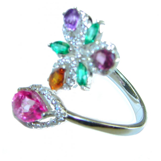 Luxurious Authentic 8.2 carat Ruby Emerald .925 Sterling Silver handcrafted Cocktail Ring s. 8