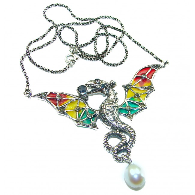 Outstanding Dragon Enamel .925 Sterling Silver handcrafted Statement necklace