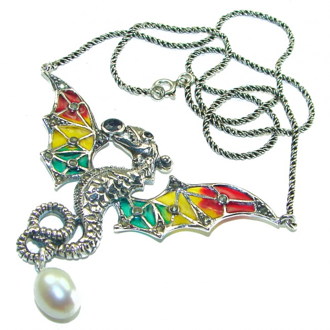 Outstanding Dragon Enamel .925 Sterling Silver handcrafted Statement necklace