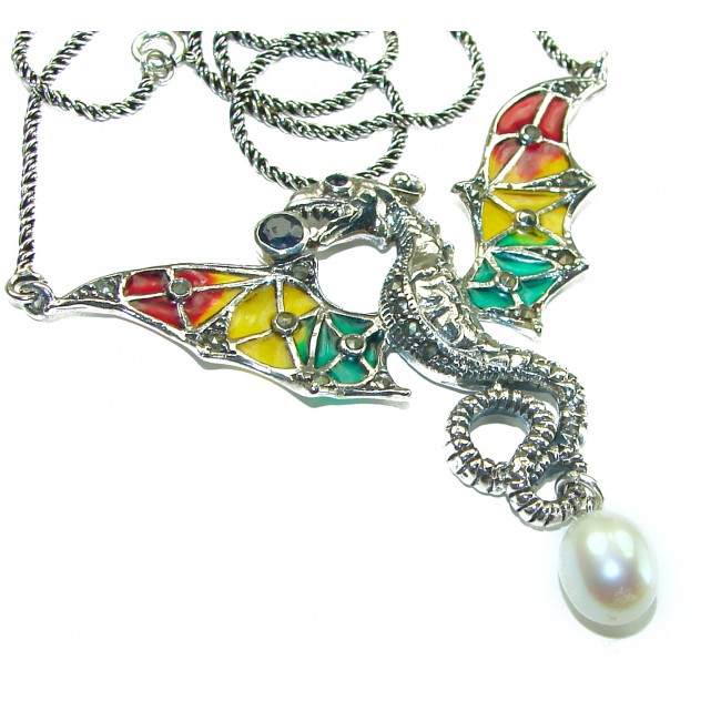 Outstanding Dragon Enamel .925 Sterling Silver handcrafted Statement necklace