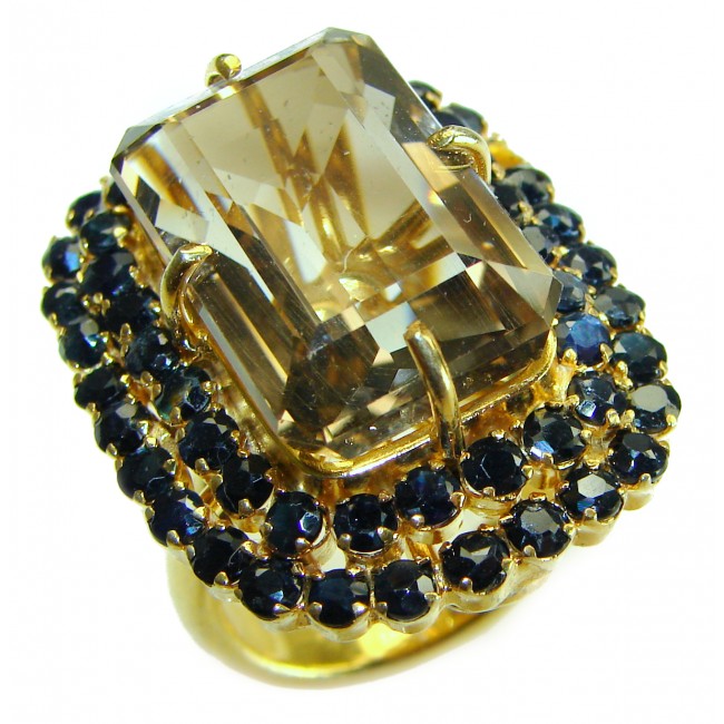 Alessandra 47.5 carat Champagne Smoky Topaz Sapphire 18K Gold over .925 Sterling Silver Oversized Ring size 9