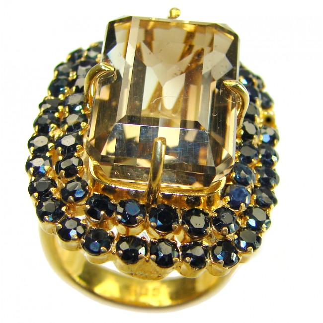 Alessandra 47.5 carat Champagne Smoky Topaz Sapphire 18K Gold over .925 Sterling Silver Oversized Ring size 9