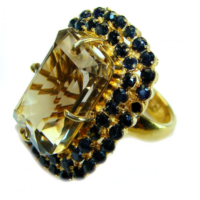 Alessandra 47.5 carat Champagne Smoky Topaz Sapphire 18K Gold over .925 Sterling Silver Oversized Ring size 9