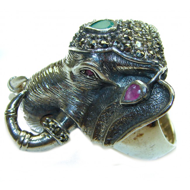 Huge 28.5 grams Lucky Elephant unique Ruby .925 Sterling Silver handcrafted Ring size 8