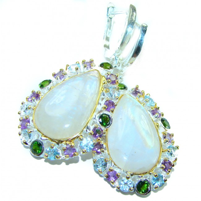 Moonlight Authentic 27.2 carat Fire Moonstone 14k Gold over .925 Sterling Silver handmade Large earrings