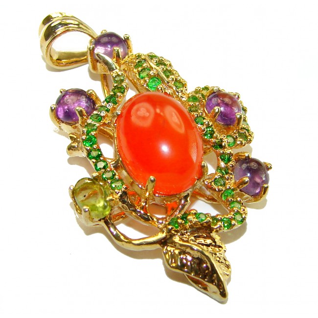 Powerful Beautiful authentic Carnelian 14K Gold over .925 Sterling Silver handmade Pendant