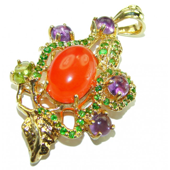 Powerful Beautiful authentic Carnelian 14K Gold over .925 Sterling Silver handmade Pendant