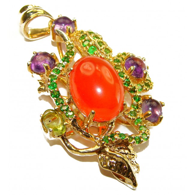 Powerful Beautiful authentic Carnelian 14K Gold over .925 Sterling Silver handmade Pendant