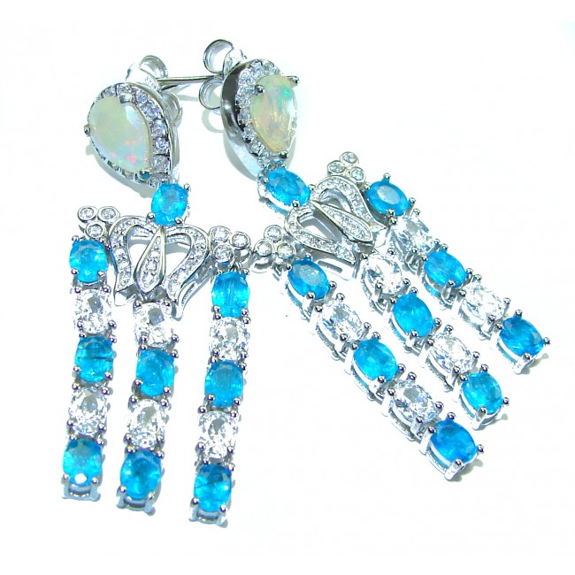 Seaside 10.5 carat Swiss Blue Topaz .925 Sterling Silver handmade Large Statement earrings