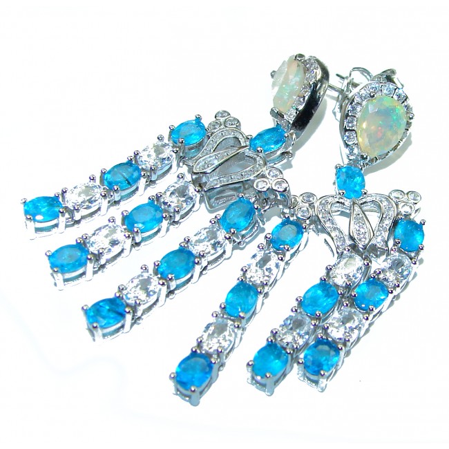 Seaside 10.5 carat Swiss Blue Topaz .925 Sterling Silver handmade Large Statement earrings