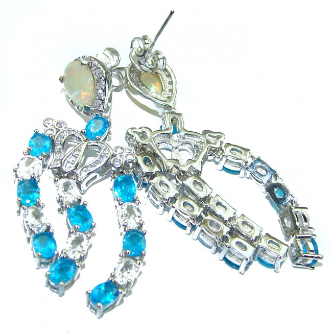 Seaside 10.5 carat Swiss Blue Topaz .925 Sterling Silver handmade Large Statement earrings