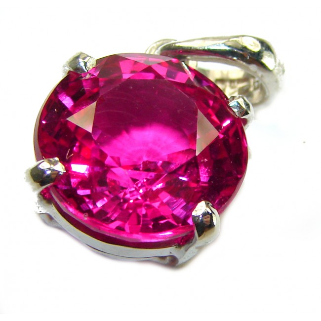 Pink Lotus Round cut 8.4 carat Pink Sapphire .925 Sterling Silver handcrafted pendant