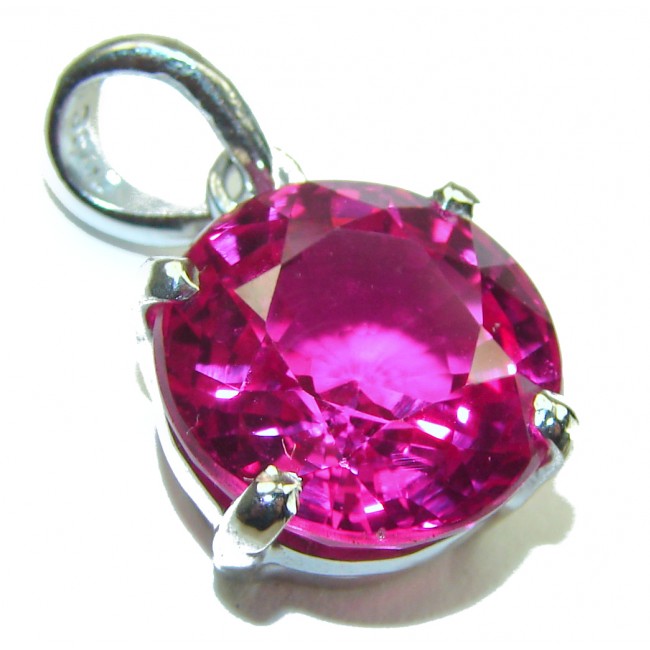 Pink Lotus Round cut 8.4 carat Pink Sapphire .925 Sterling Silver handcrafted pendant