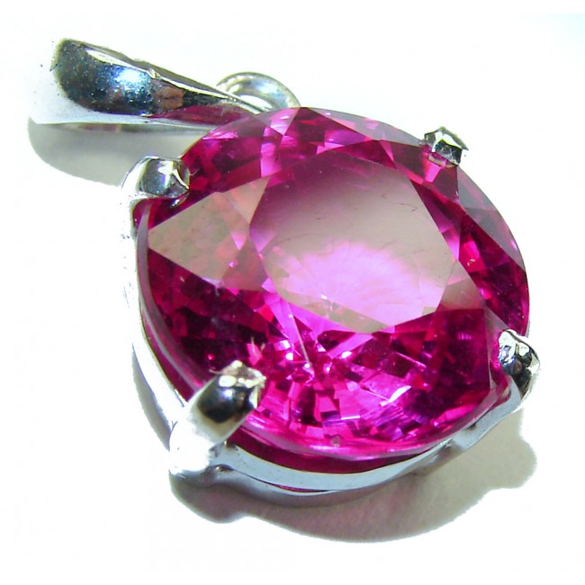 Pink Lotus Round cut 8.4 carat Pink Sapphire .925 Sterling Silver handcrafted pendant