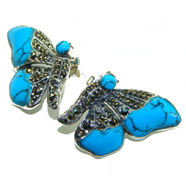 Blue Butterfly Precious natural Turquoise .925 Sterling Silver handcrafted Earrings