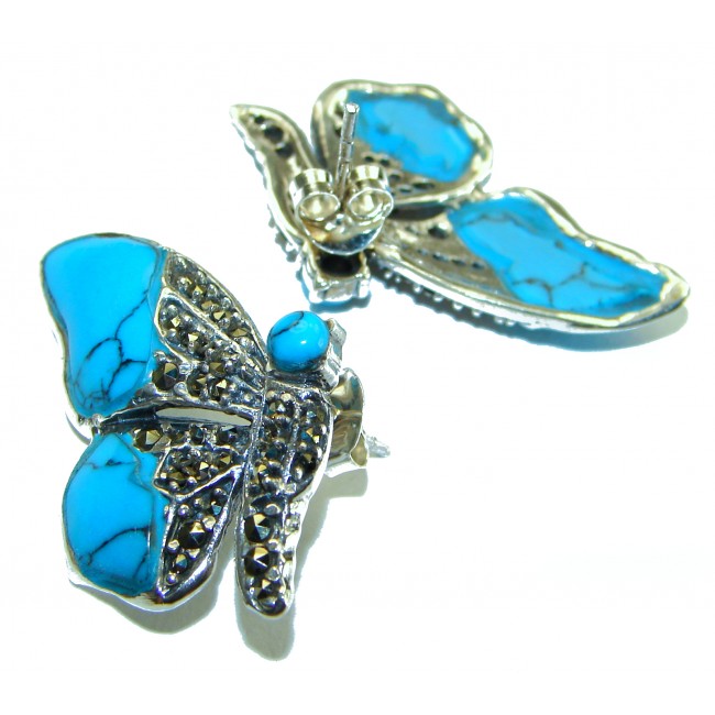 Blue Butterfly Precious natural Turquoise .925 Sterling Silver handcrafted Earrings