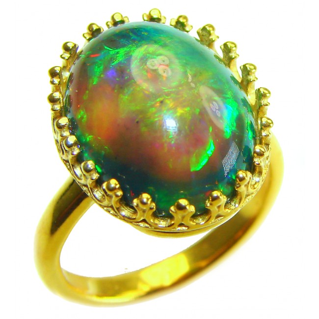 A COSMIC POWER Genuine 12.2 carat Black Opal 18K Gold over .925 Sterling Silver handmade Ring size 8