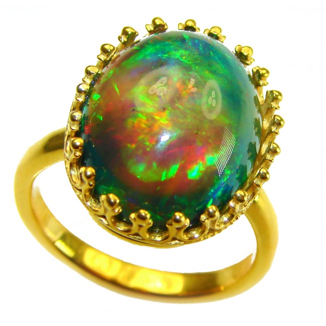 A COSMIC POWER Genuine 12.2 carat Black Opal 18K Gold over .925 Sterling Silver handmade Ring size 8