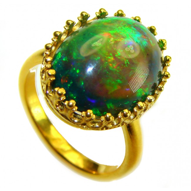 A COSMIC POWER Genuine 12.2 carat Black Opal 18K Gold over .925 Sterling Silver handmade Ring size 8