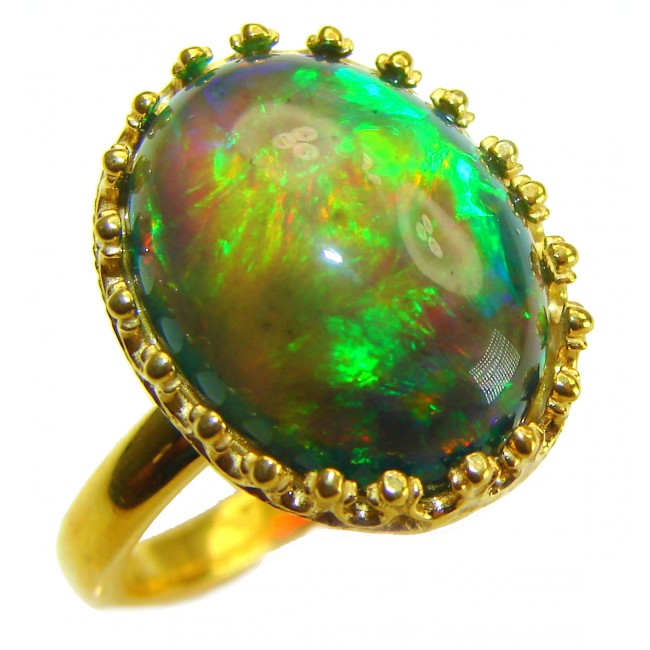 A COSMIC POWER Genuine 12.2 carat Black Opal 18K Gold over .925 Sterling Silver handmade Ring size 8