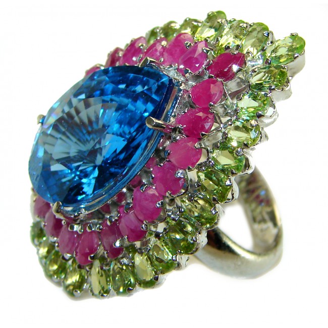 Paris Blue Sky 65.5 carat London Blue Topaz .925 Sterling Silver Oversized handcrafted Ring size 8 1/2