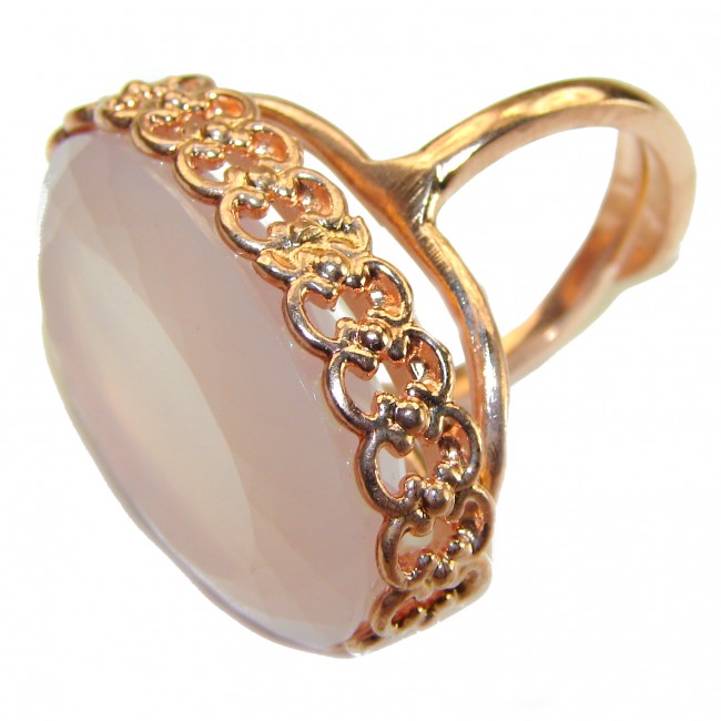 Oversized Authentic 34.5 carat Brazilian Rose Quartz 14k Gold over .925 Sterling Silver incredible Ring size 8 adjustable