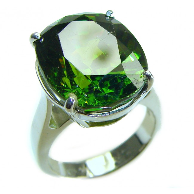 Isabella - 12.8 carat Genuine Green Topaz .925 Sterling Silver handcrafted ring size 7